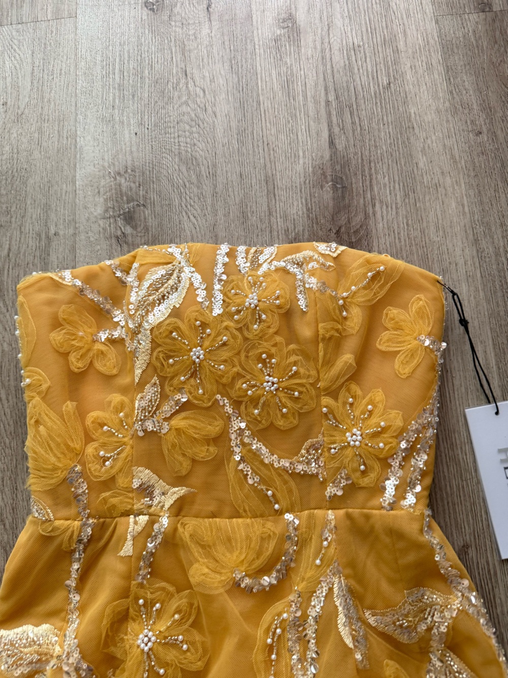 helsi marisa orange gold 3d flower applique embellished strapless mini dress XS - Picture 4 of 10